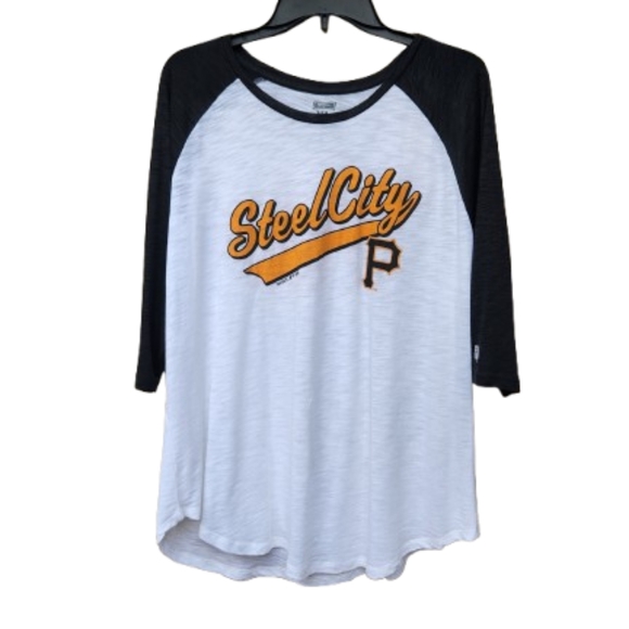 Tailgate 3/4 Raglan Sleeve Sports Tee Steel City NWT Black White - Picture 1 of 9